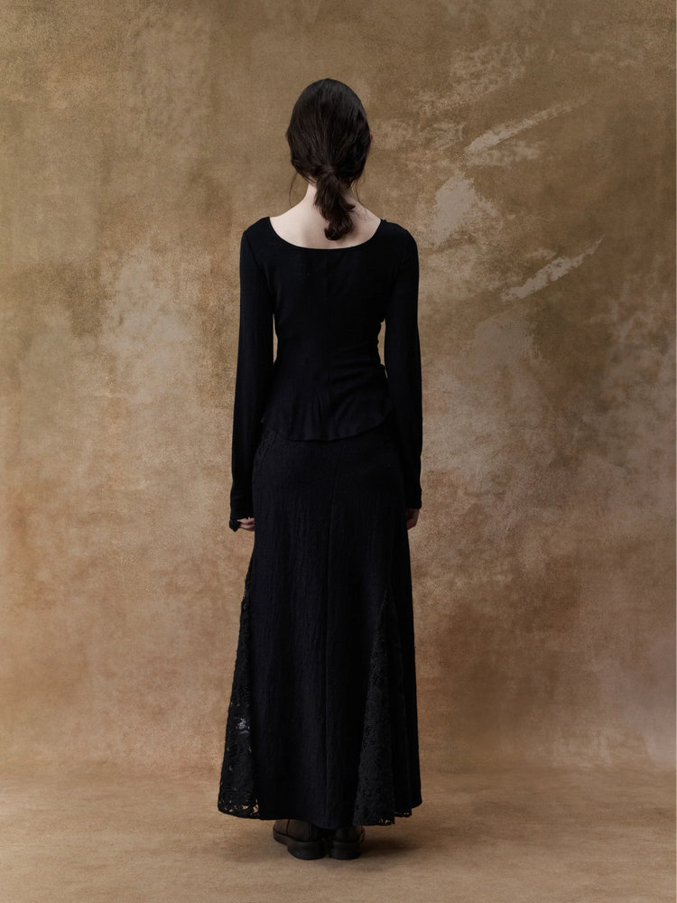 Black Lace Panelled Long Sleeve Top