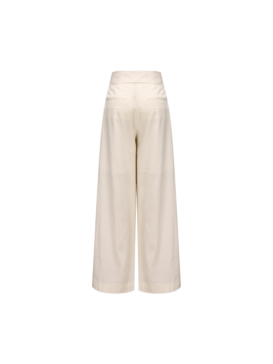 White Diagonally Pleated Long Pants