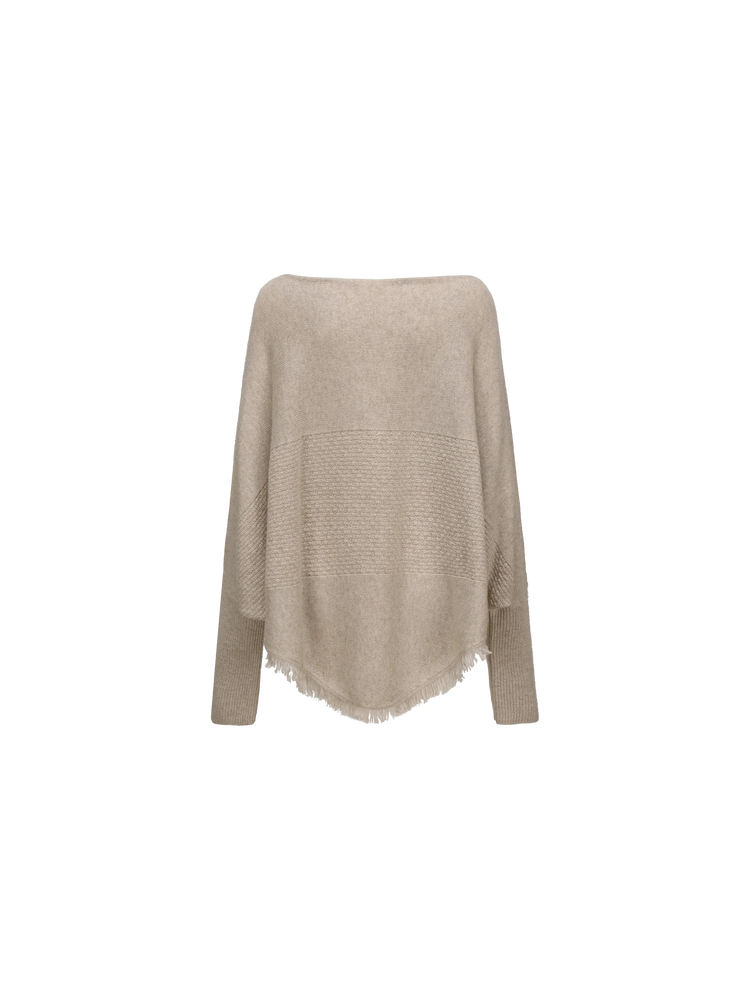 Beige Textured Panelled Sweater