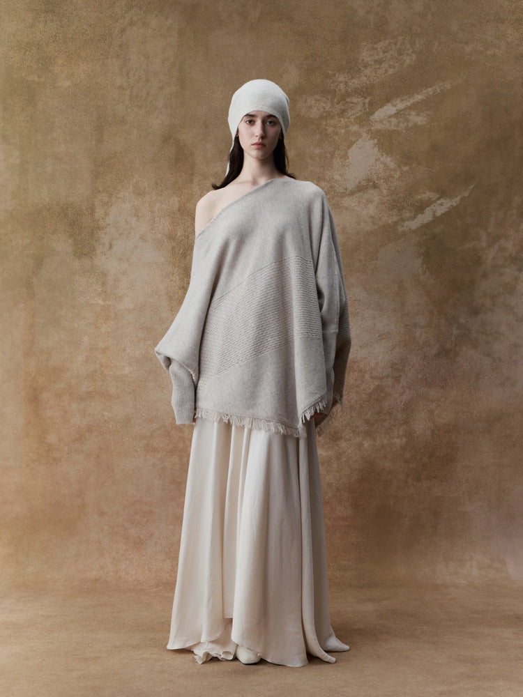 Beige Textured Panelled Sweater