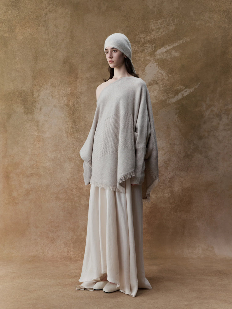 Beige Textured Panelled Sweater
