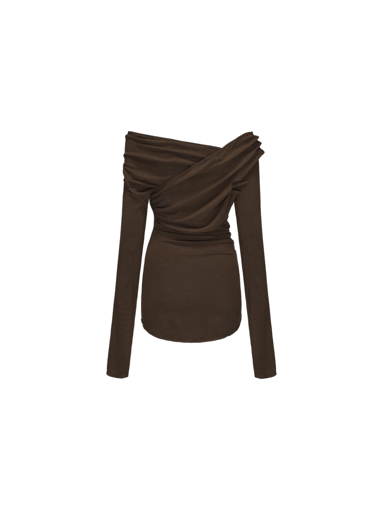 Dark Khaki Off-Shoulder Pleated Top