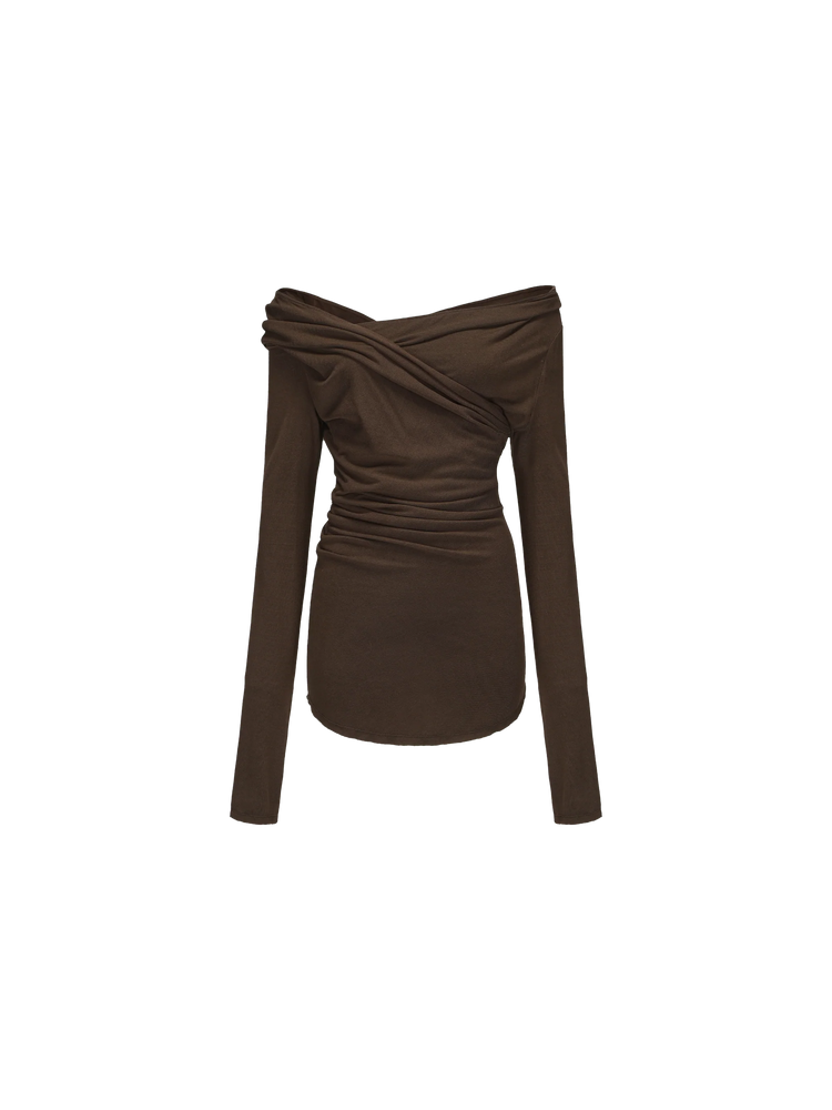 Dark Khaki Off-Shoulder Pleated Top