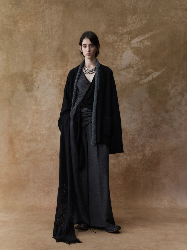 Black Contrasting Cashmere Cardigan Sweater