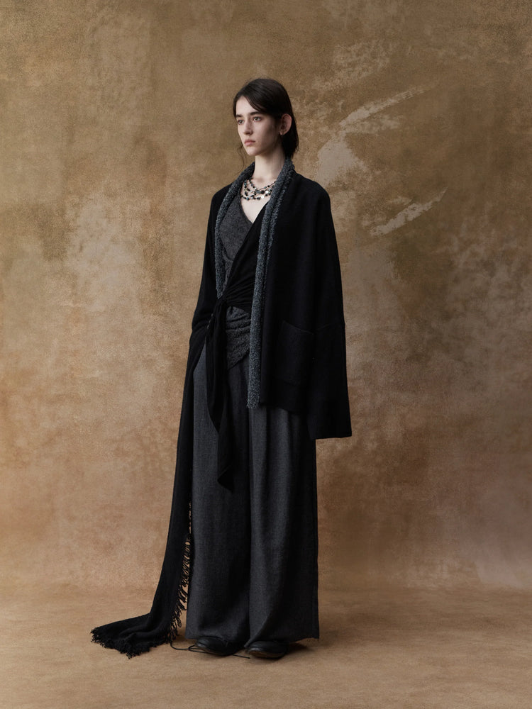 Black Contrasting Cashmere Cardigan Sweater