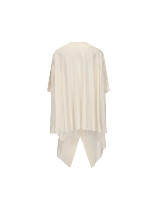 Cream Wide Collar Lace Trimmed Cardigan
