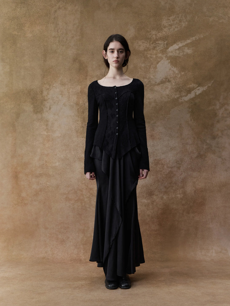 Structured Flowing Double-layer Midi Skirt