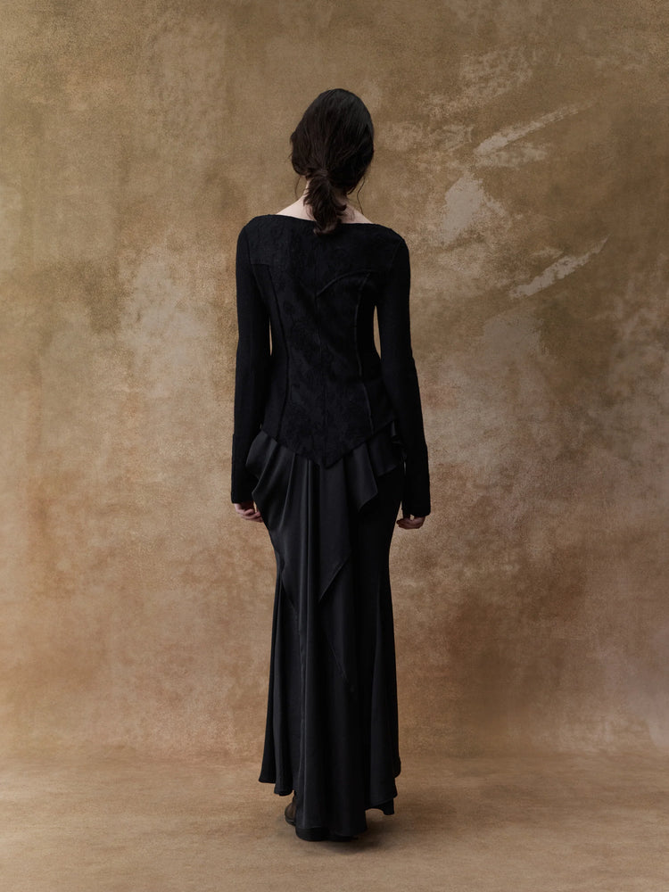 Structured Flowing Double-layer Midi Skirt