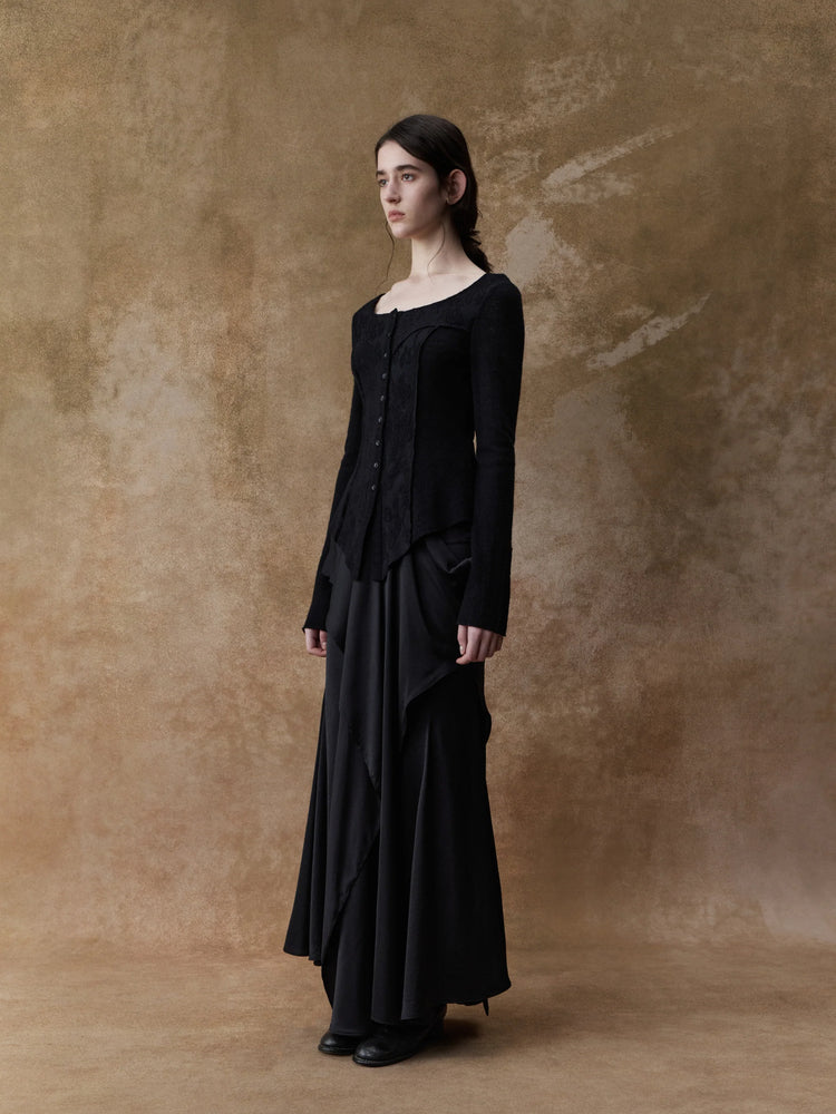 Structured Flowing Double-layer Midi Skirt