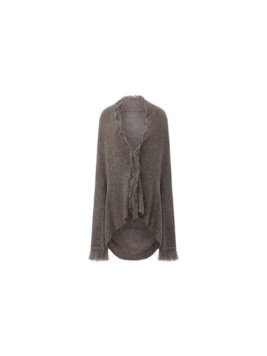 Grey-Brown Two-Way Oversized Knit Cardigan