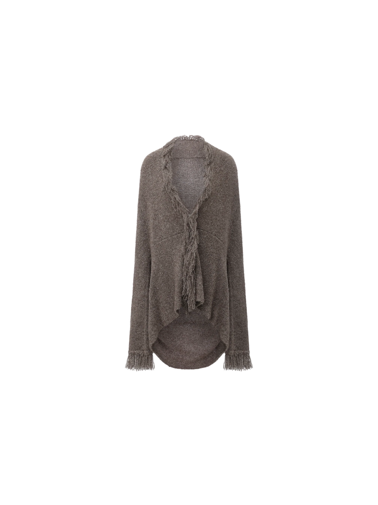 Grey-Brown Two-Way Oversized Knit Cardigan