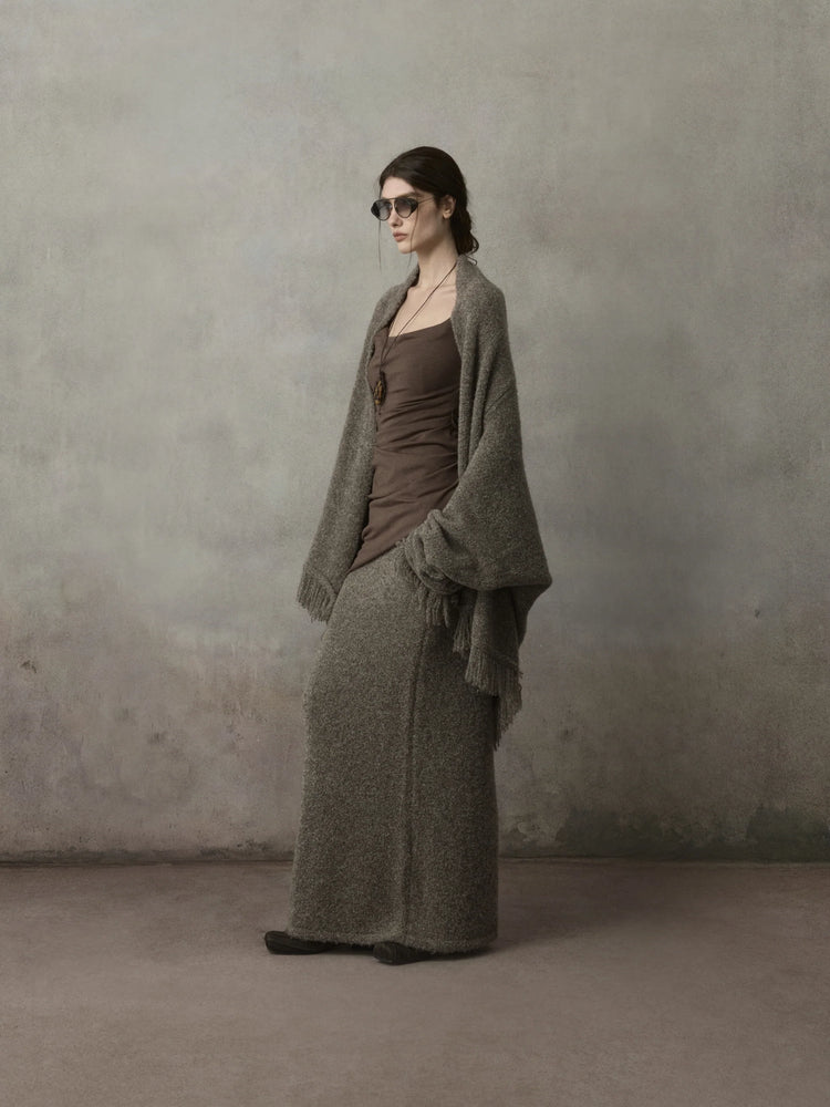 Grey-Brown Two-Way Oversized Knit Cardigan