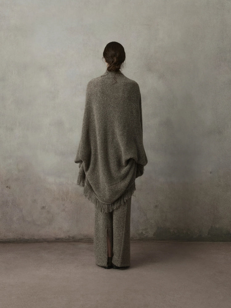 Grey-Brown Two-Way Oversized Knit Cardigan