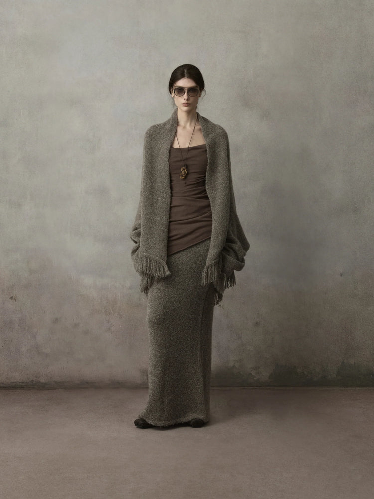 Grey-Brown Two-Way Oversized Knit Cardigan