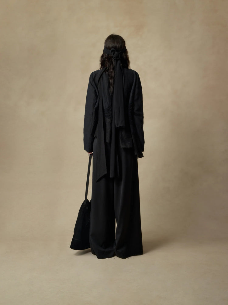 Black Ribbon-Accented Paneled Shirt
