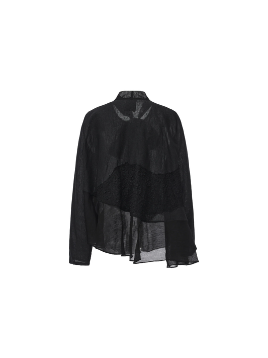 Black Ribbon-Accented Paneled Shirt