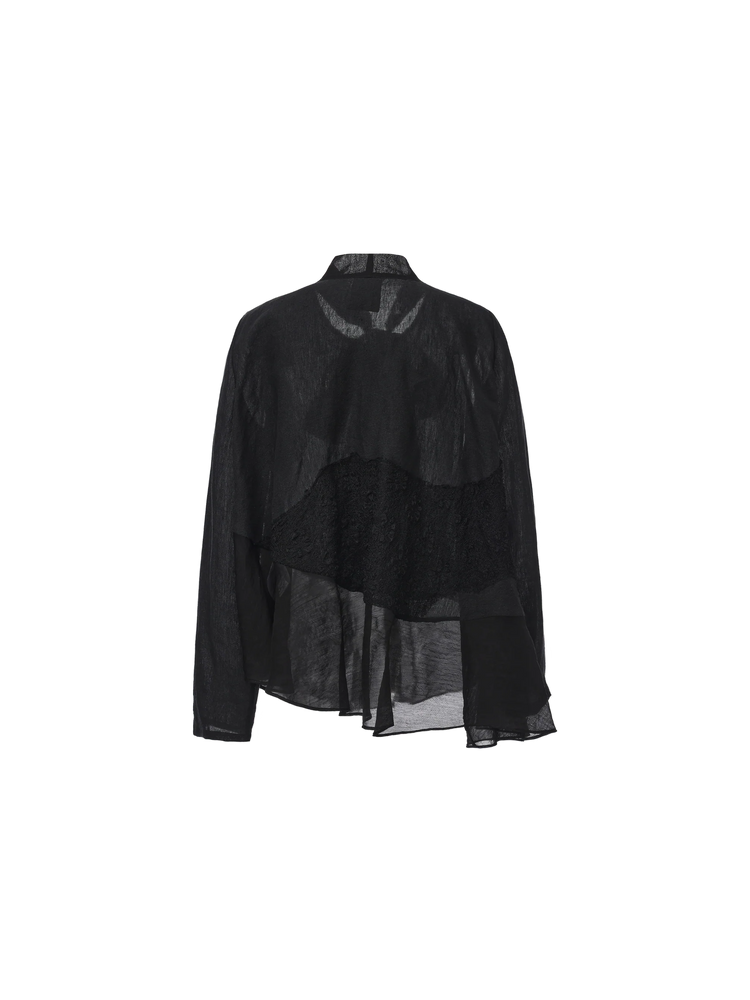 Black Ribbon-Accented Paneled Shirt