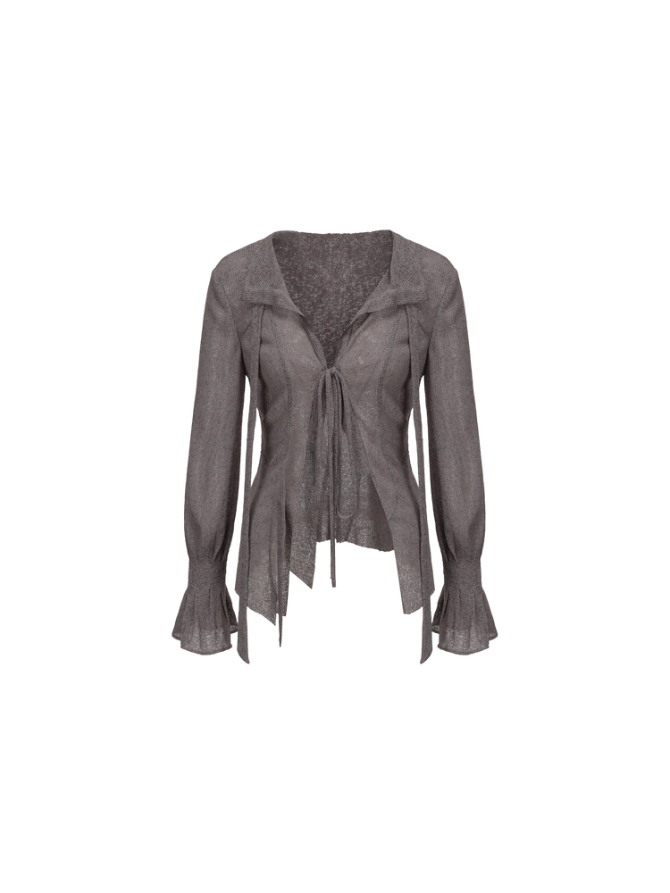Grey Open-Knit Cardigan