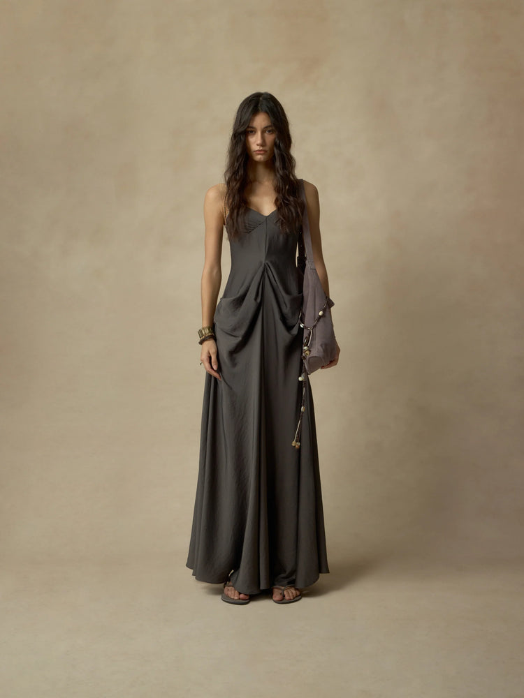 Grey Draped Ruched Dress