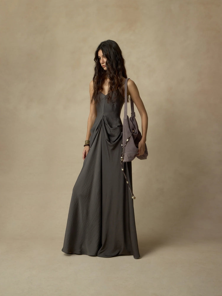 Grey Draped Ruched Dress