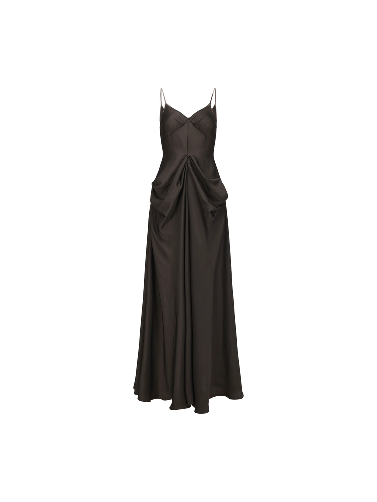 Grey Draped Ruched Dress