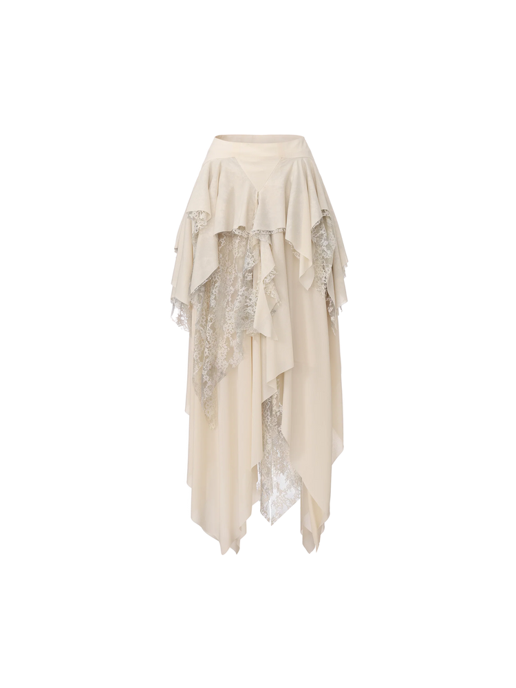 Beige Lace Ombre Trimmed Skirt