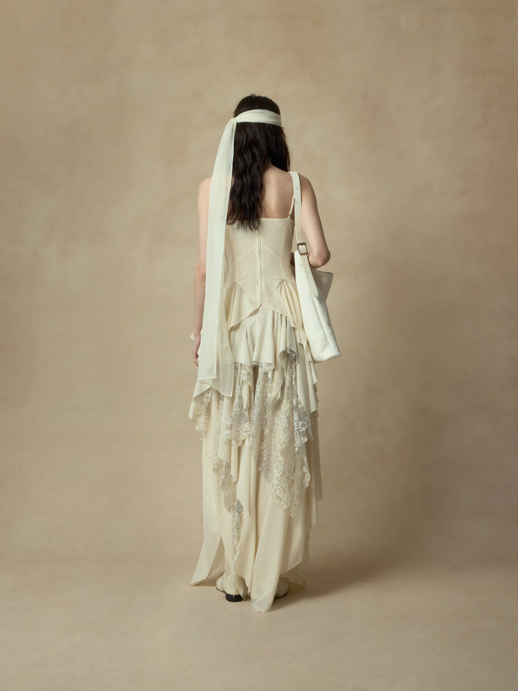 Beige Lace Ombre Trimmed Skirt