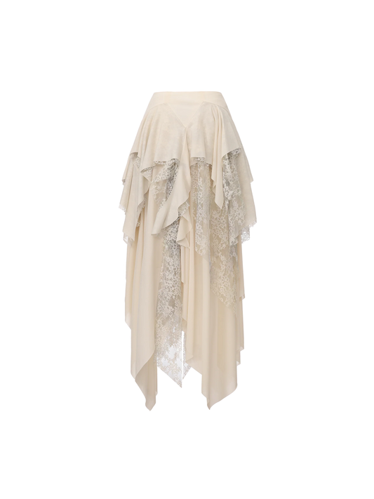 Beige Lace Ombre Trimmed Skirt