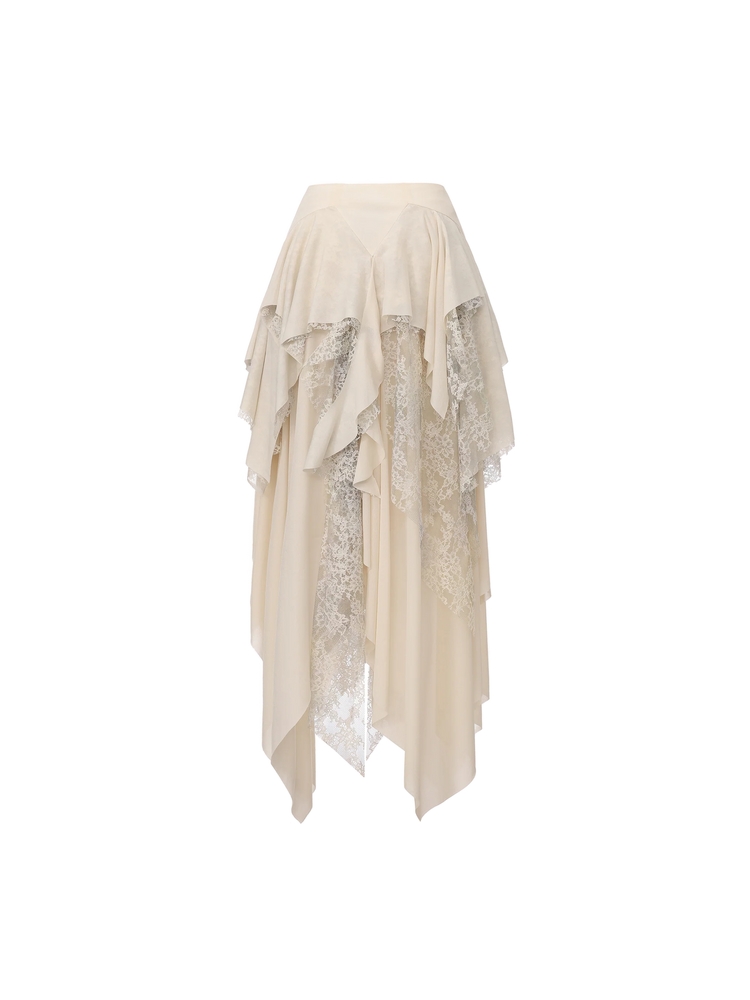 Beige Lace Ombre Trimmed Skirt