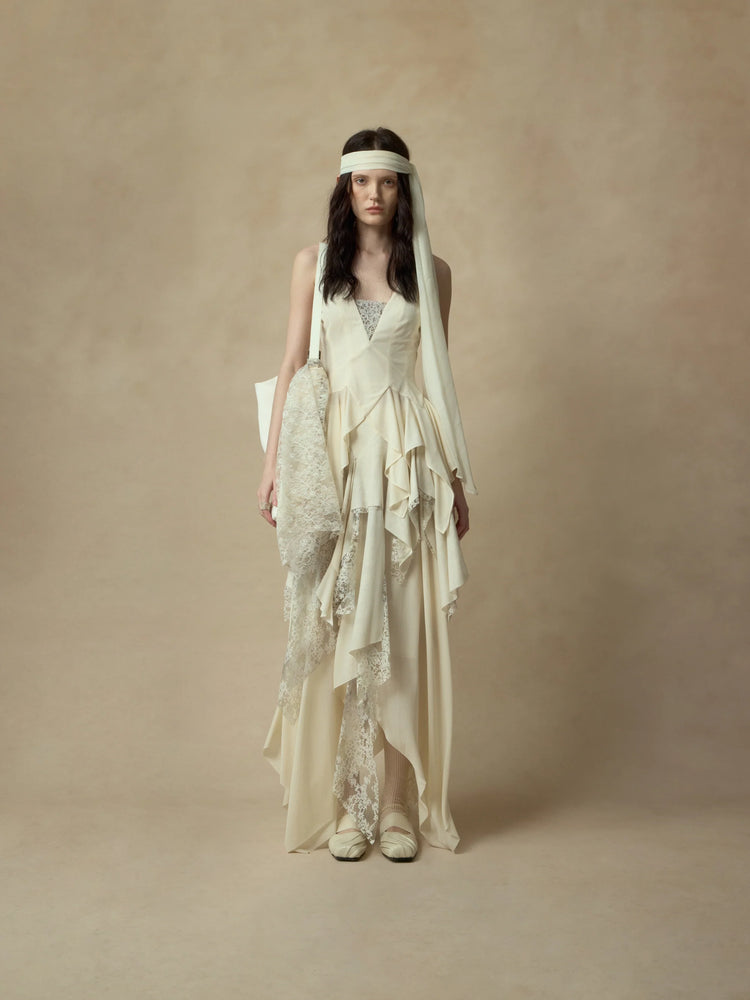 Beige Lace Ombre Trimmed Skirt