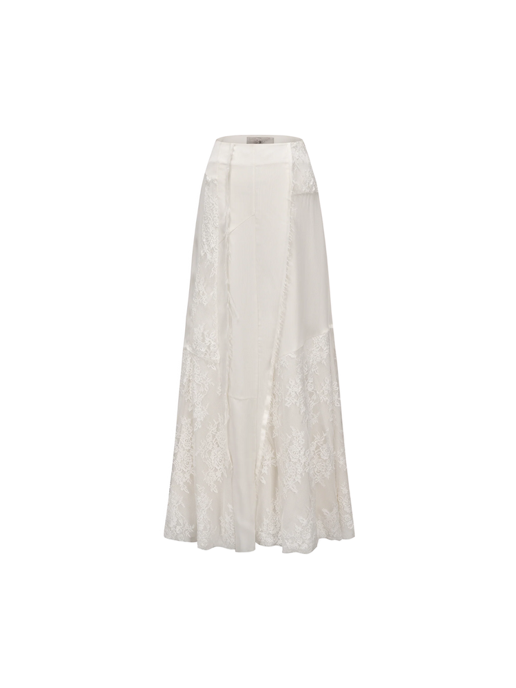 White Asymmetrical Panel Lace Skirt