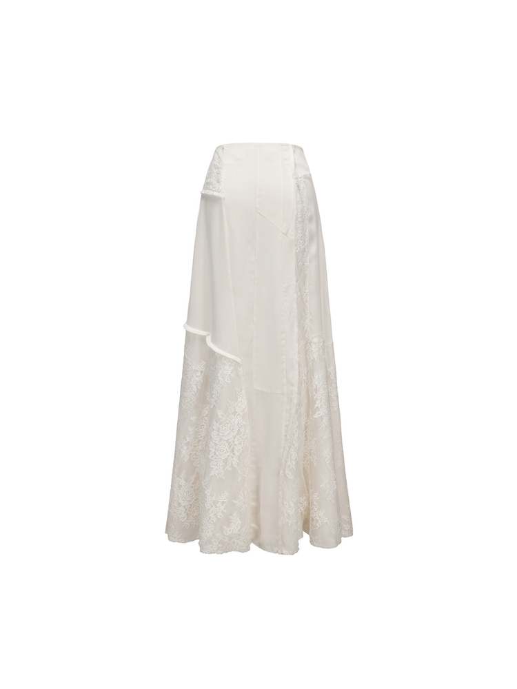 White Asymmetrical Panel Lace Skirt