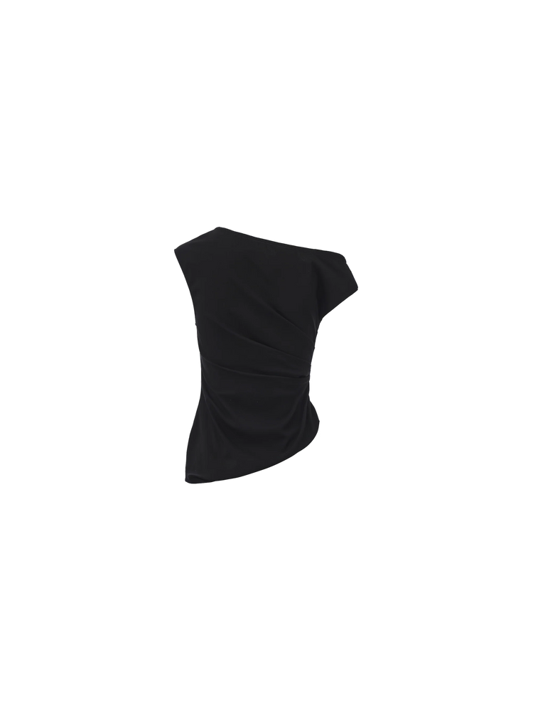 Black Asymmetrical Ruffled Elastic Off-shoulder Top