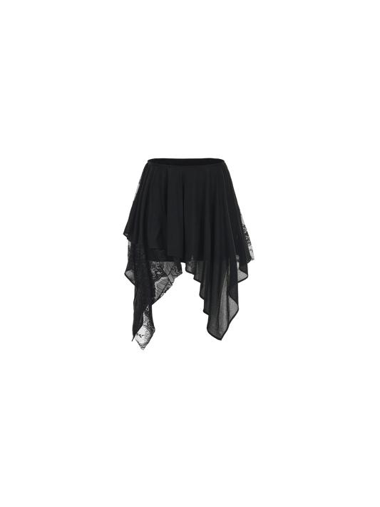 Black Asymmetrical  Lace Skirt-Pants
