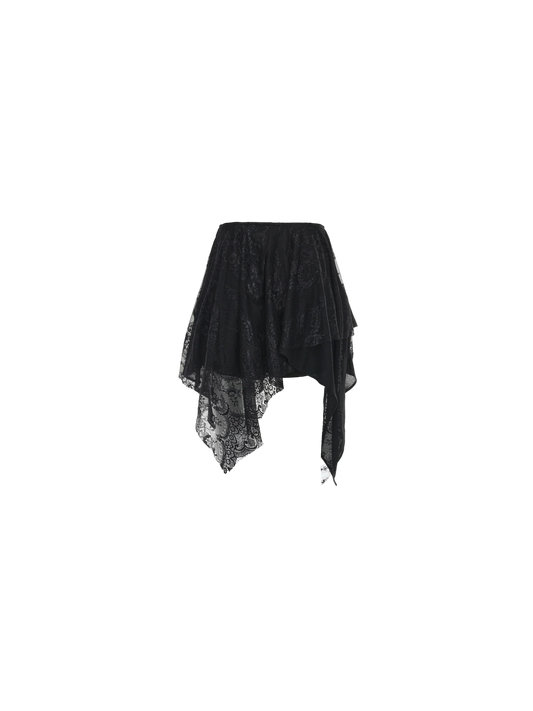 Black Asymmetrical  Lace Skirt-Pants