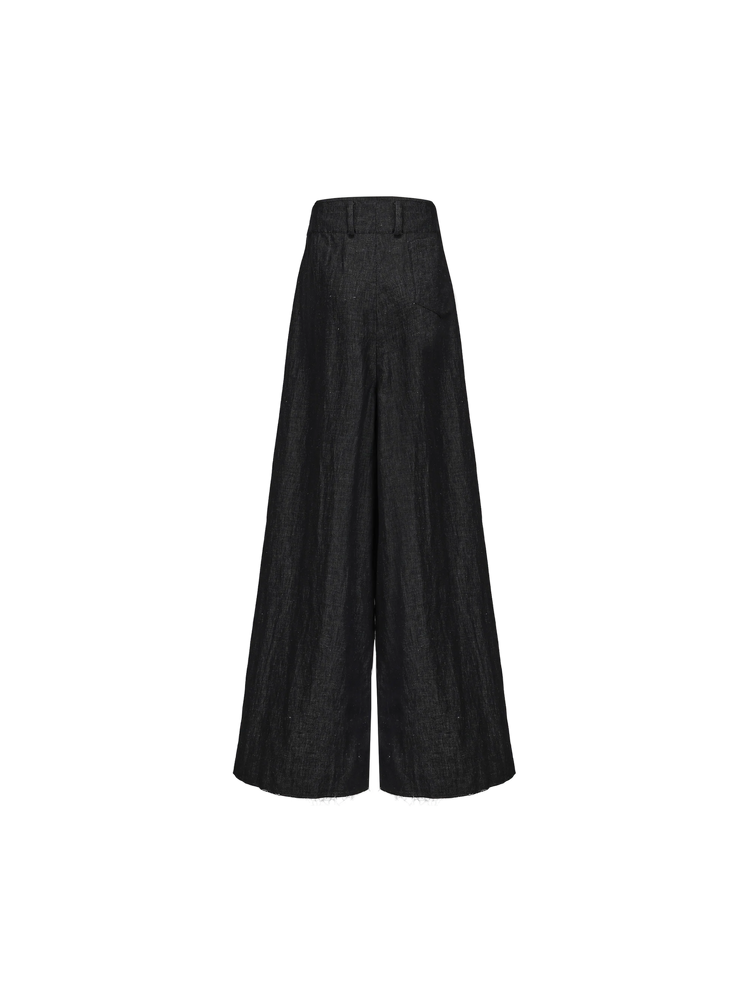Denim Waist Tie Pleated Wide-leg Pants