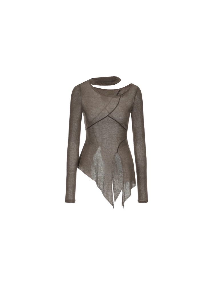 Coffee Stitched Paneled Detail Neckline Base Layer
