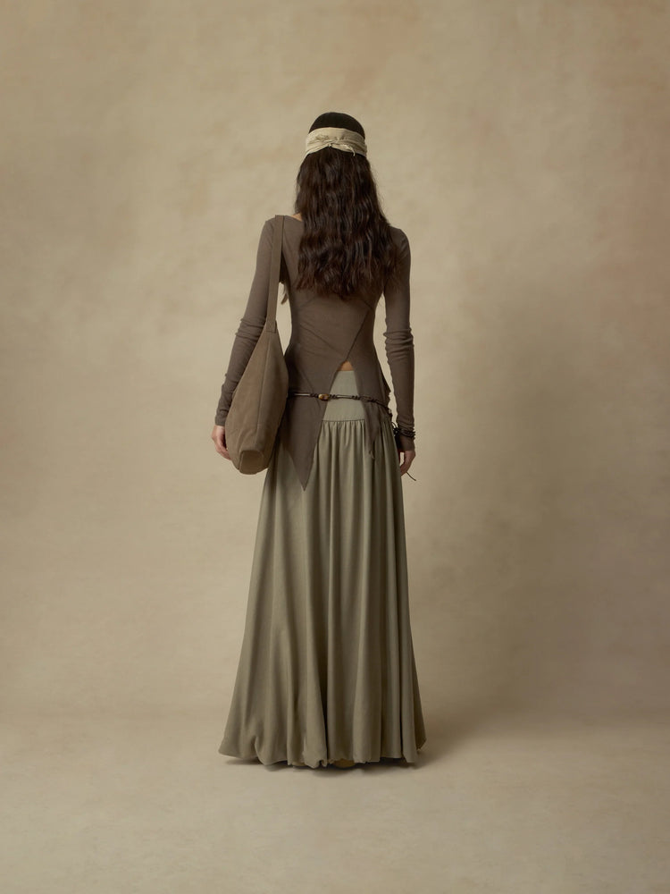 Coffee Stitched Paneled Detail Neckline Base Layer