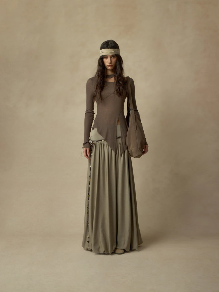 Coffee Stitched Paneled Detail Neckline Base Layer