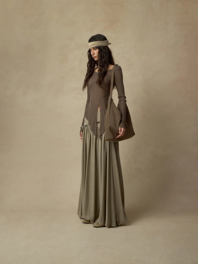 Coffee Stitched Paneled Detail Neckline Base Layer