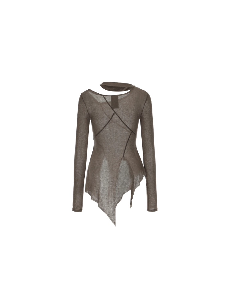 Coffee Stitched Paneled Detail Neckline Base Layer