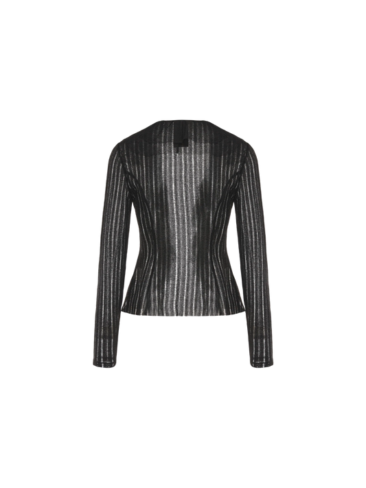 Black Sheer Lace-Trimmed Knit Top