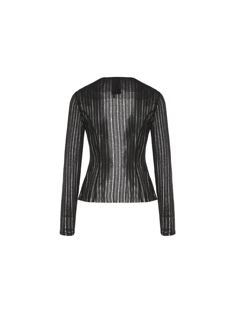 Black Sheer Lace-Trimmed Knit Top