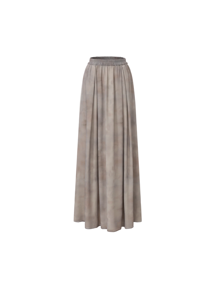Ombre Printed Elastic-Waist Midi Skirt