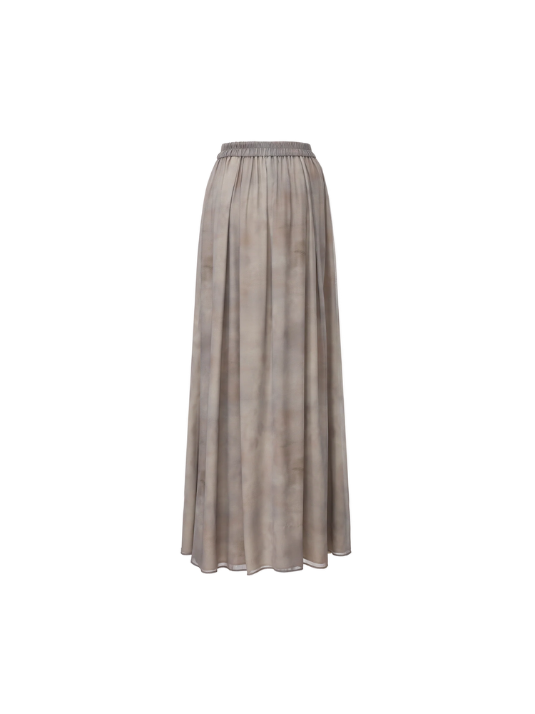 Ombre Printed Elastic-Waist Midi Skirt