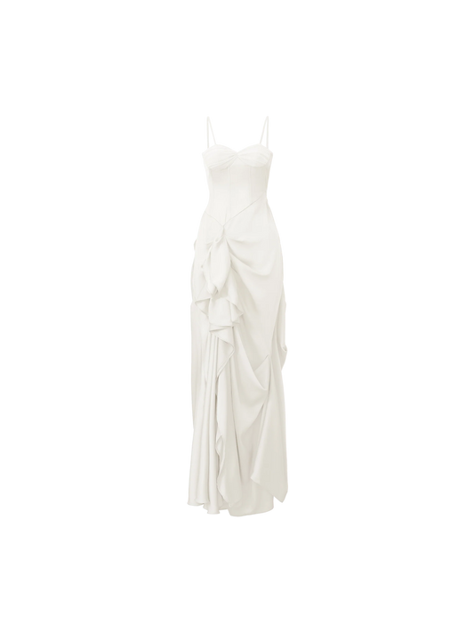 Pleated Asymmetric Spaghetti Strap Dress