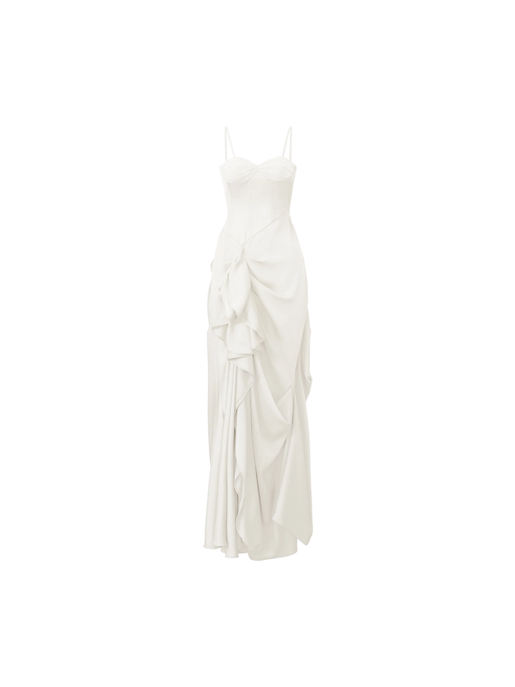 Pleated Asymmetric Spaghetti Strap Dress