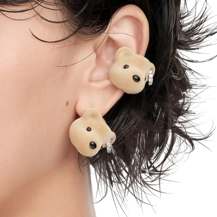 Paradise / Flocked Bear Head Earring