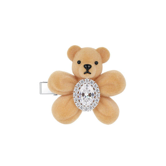 Paradise / Flocked Bear Gemstone Flower Hair Clip (Small)