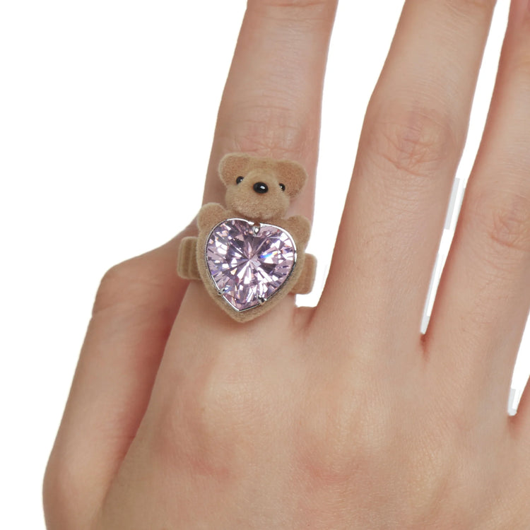 Paradise / Flocked Bear Head Heart Ring